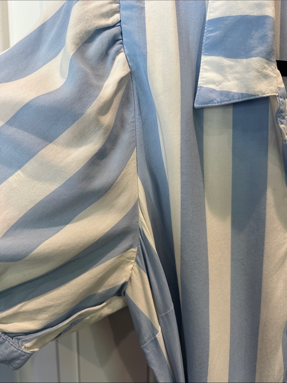 crown & ivy Light Blue and White Striped Midi Shirt Dress with Tie Waist - Picture 2 of 5